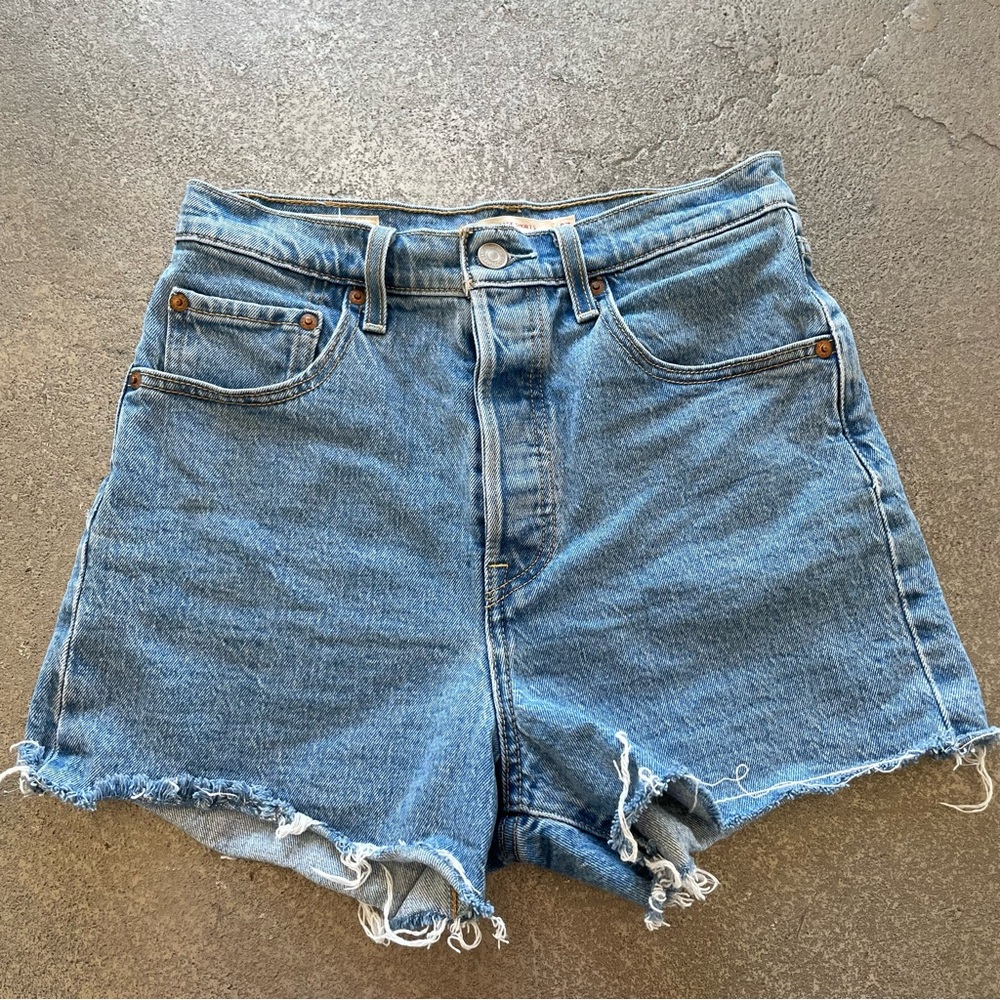 Levi's Blue High-Rise Cutoff Jean Shorts